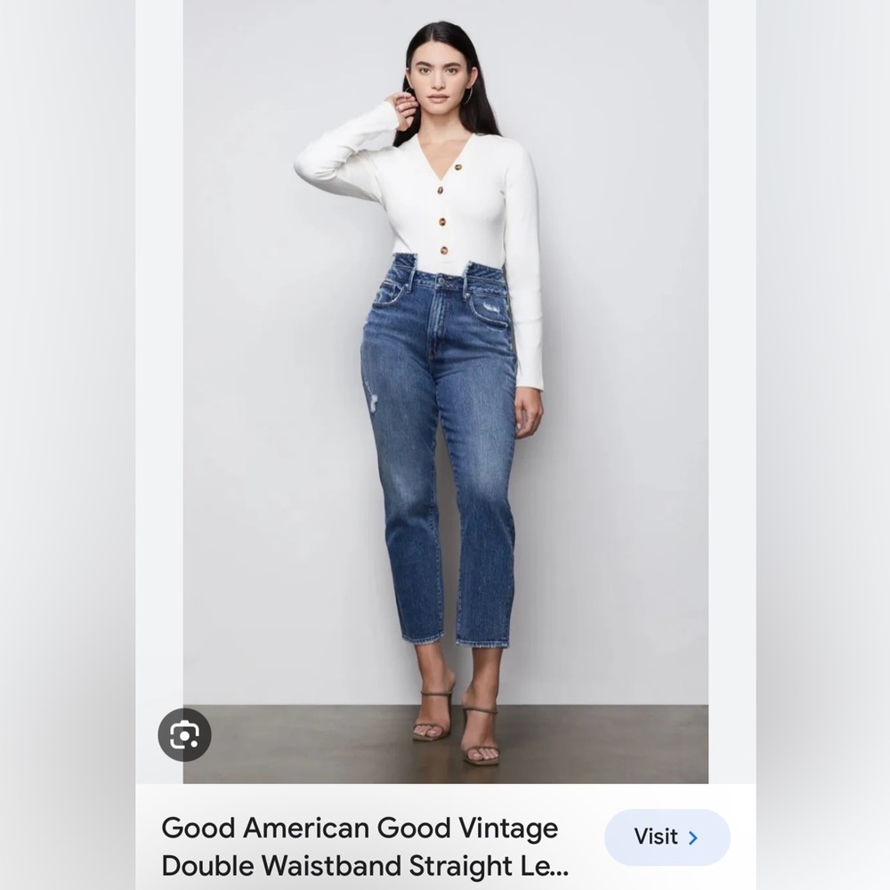 Good American Good Vintage Double Waistband Straight Leg Distressed Jeans